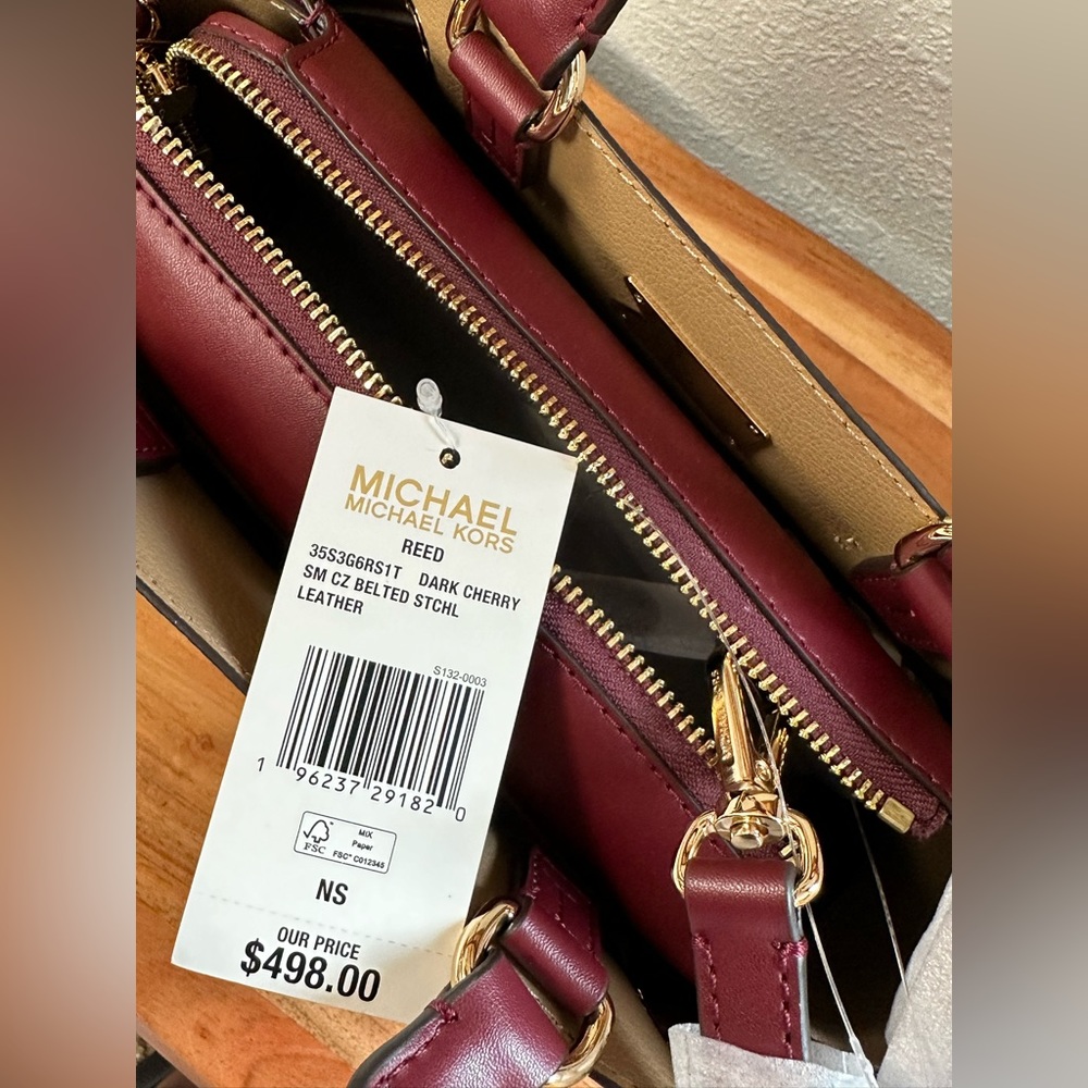 Michael Kors Reed Small Belted Satchel in Dark Cherry - Picture 3 of 7